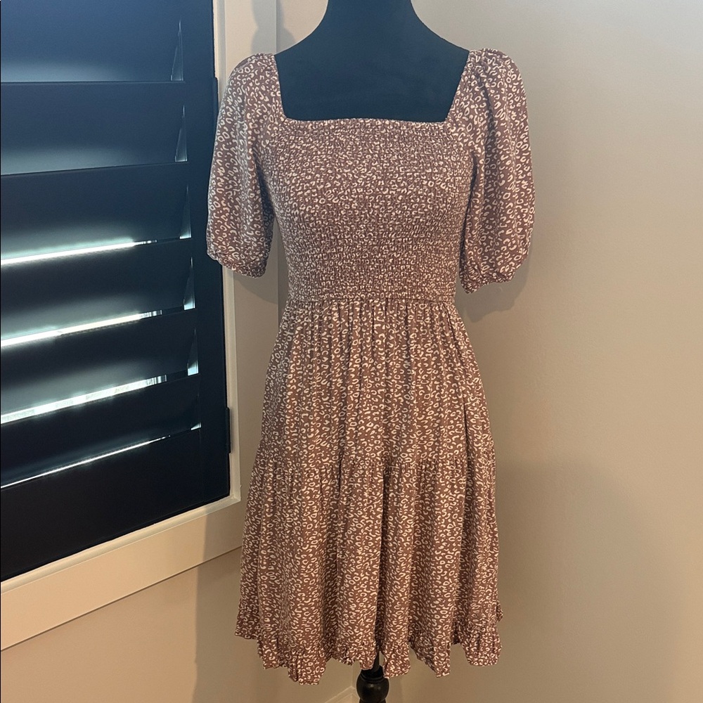 Elegant Floral Puff Sleeve Midi Dress